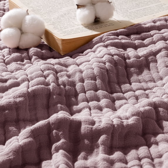 Exclusivo Mezcla 100% Cotton Muslin King Size Blanket 90"x104",6 Layers Breathable and Lightweight Plum Purple Gauze Blankets