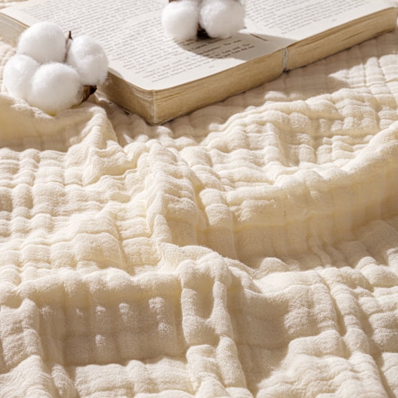 Exclusivo Mezcla 100% Cotton Muslin Throw Blanket 50"x70",6 Layers Breathable and Lightweight Ivory Gauze Blankets