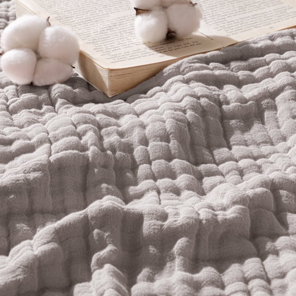 Exclusivo Mezcla 100% Cotton Muslin Throw Blanket 50"x70",6 Layers Breathable and Lightweight Light Grey Gauze Blankets