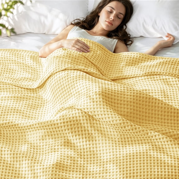 Exclusivo Mezcla 100% Cotton Queen Size Blanket, Lightweight Gauze Blankets for Sofa(90"x90", Yellow)