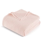 Exclusivo Mezcla 100% Cotton Waffle Twin Size Blanket for Bed, Lightweight and Breathable Gauze Muslin Blanket for Summer, Moisture-Wicking, Home Decor, 60"x80", Pink