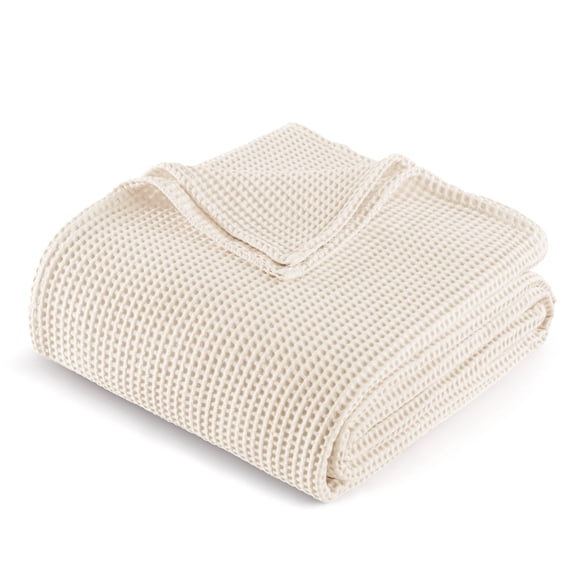 Exclusivo Mezcla 100% Cotton Waffle Throw Blanket for Couch, Sofa, Lightweight and Breathable Gauze Muslin Blanket for Summer, Moisture-Wicking, Home Decor, 50"x70", Beige