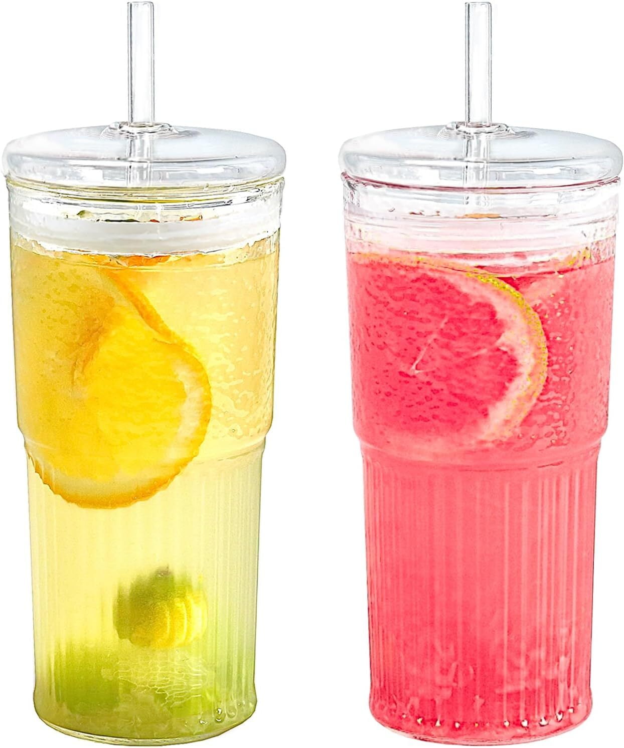 Exclusivo Mezcla 2 Pack 20oz Glass Cups with Lids and Straws, Mason Jar