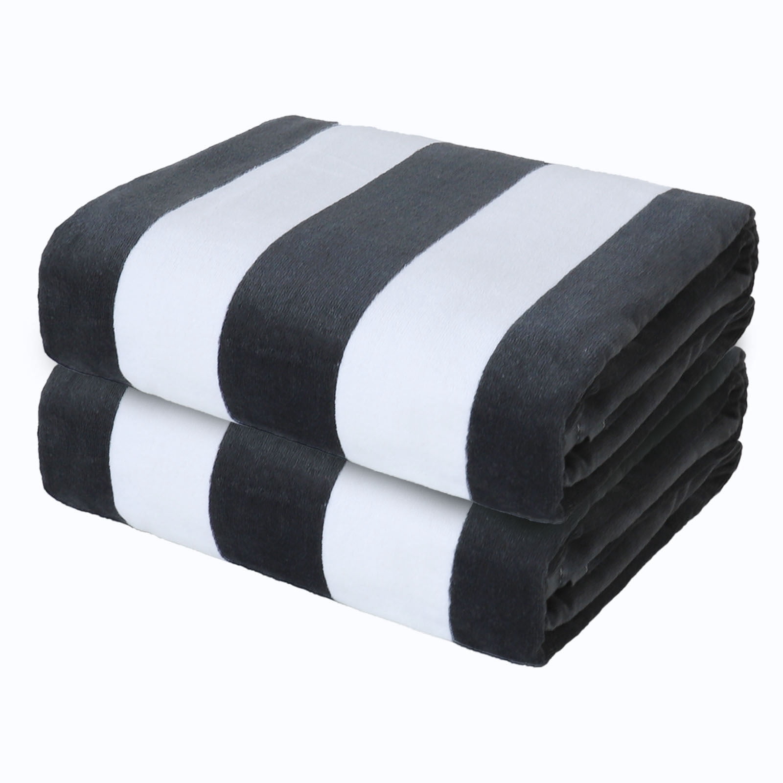 Exclusivo Mezcla 2-Pack Cotton Large Cabana Stripe Beach Towels, Super Absorbent Soft Plush Pool Towel, Bath Towel (Charcoal Grey, 30"x60")
