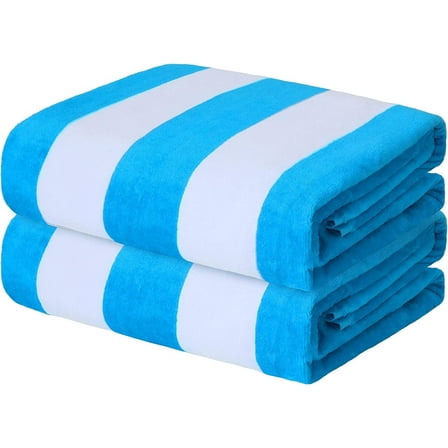 Exclusivo Mezcla 2-Pack Cotton Oversized 35"x70" Cabana Stripe Beach Towels, Super Absorbent Soft Plush Pool Towel, Bath Towel (Blue)