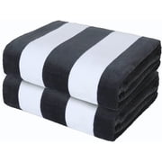 Exclusivo Mezcla 2-Pack Cotton Oversized 35"x70" Cabana Stripe Beach Towels, Super Absorbent Soft Plush Pool Towel, Bath Towel (Charcoal Grey)