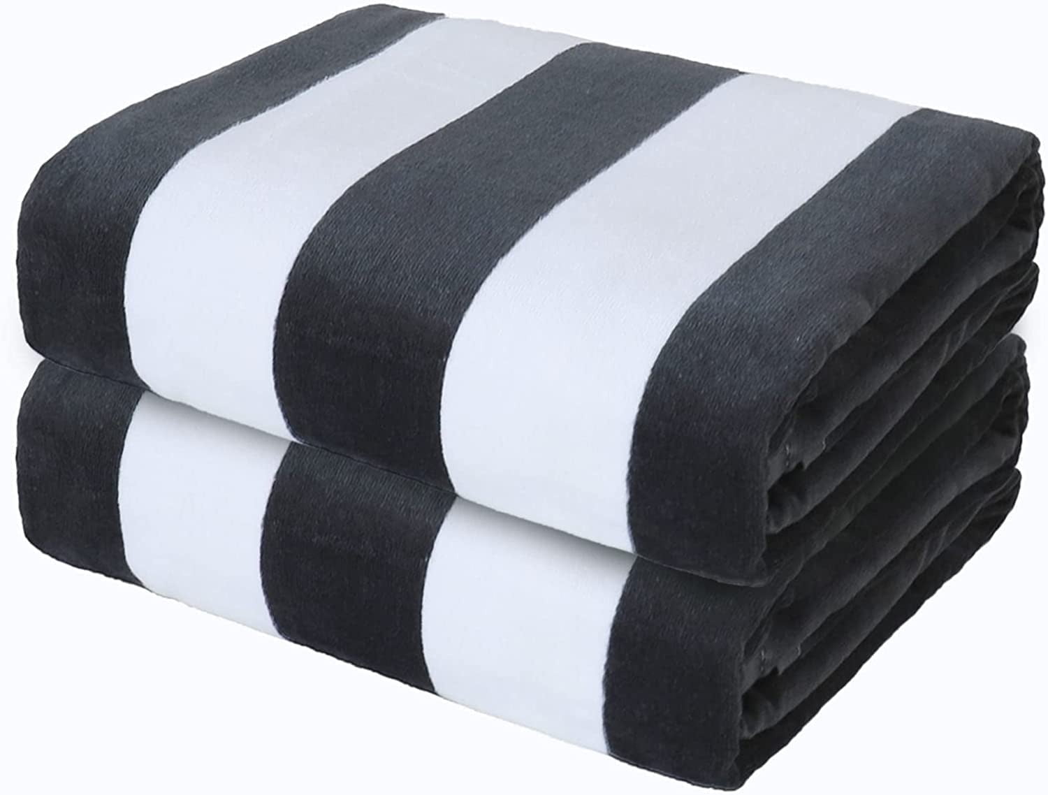 Exclusivo Mezcla 2-Pack Cotton Oversized 35"x70" Cabana Stripe Beach Towels, Super Absorbent Soft Plush Pool Towel, Bath Towel (Charcoal Grey)