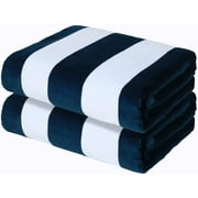 Exclusivo Mezcla 2-Pack Cotton Oversized 35"x70" Cabana Stripe Beach Towels, Super Absorbent Soft Plush Pool Towel, Bath Towel (Dark Navy)