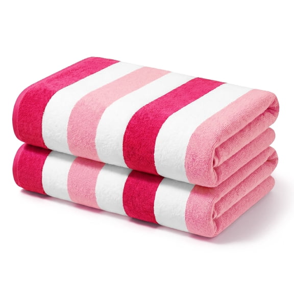 Exclusivo Mezcla 2-Pack Cotton Oversized 35"x70" Cabana Stripe Beach Towels, Super Absorbent Soft Plush Pool Towel, Bath Towel (Mixed Pink)