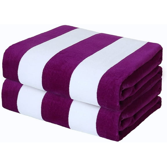 Exclusivo Mezcla 2-Pack Cotton Oversized 35"x70" Cabana Stripe Beach Towels, Super Absorbent Soft Plush Pool Towel, Bath Towel (Purple)
