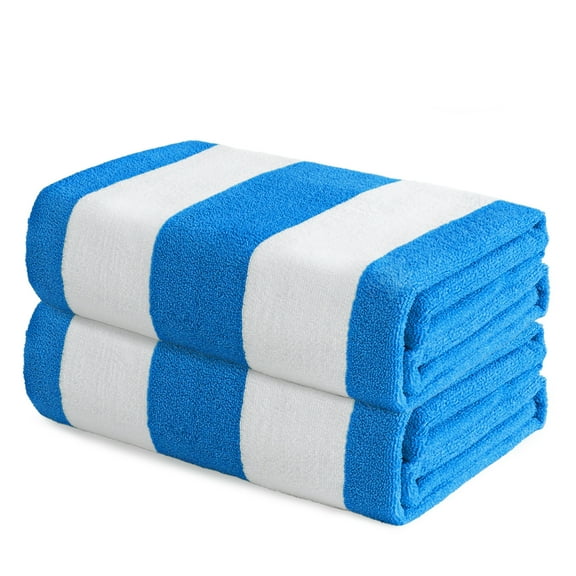 Exclusivo Mezcla 2 Pack Microfiber Cabana Striped Large Beach Towels (Blue, 30" x 60")-Soft, Quick Dry, Absorbent, and Plush