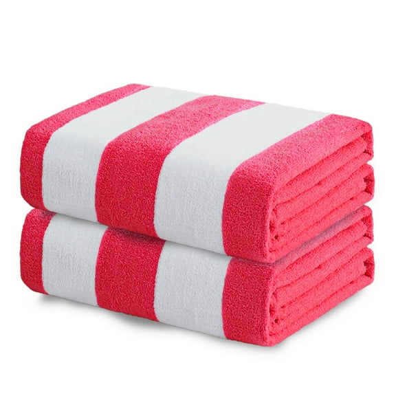 Exclusivo Mezcla 2 Pack Microfiber Cabana Striped Large Beach Towels (Pink, 30" x 60")-Soft, Quick Dry, Absorbent, and Plush