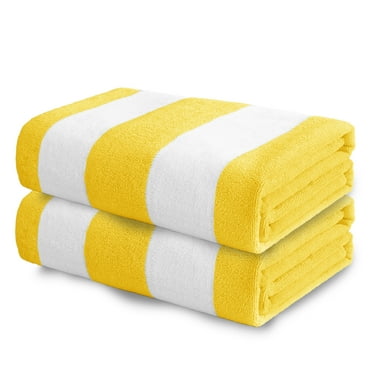 Exclusivo Mezcla 2 Pack Microfiber Cabana Striped Large Beach Towels (Yellow, 30" x 60")- Soft, Quick Dry, Absorbent, and Plush
