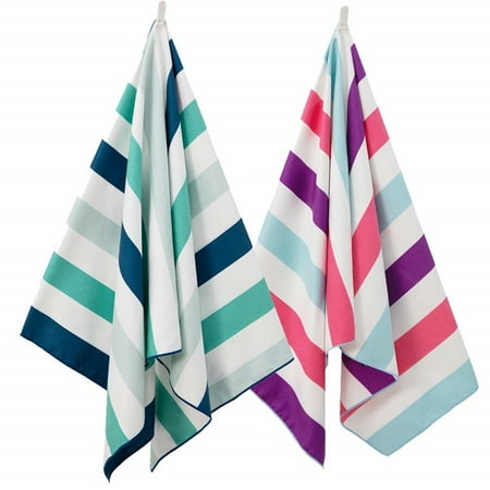 Exclusivo Mezcla 2-Pack Microfiber Quick Dry Beach Towel, Large Sand Free Beach Towel for Travel/ Camping/ Sports (Green and Purple, 30"X60") - Super Absorbent, Compact and Lightweight