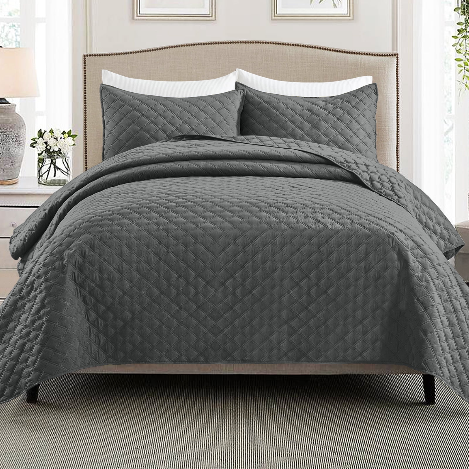 Exclusivo Mezcla Twin Size Quilt Set, 2Piece Gray Box Pattern