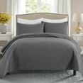 Exclusivo Mezcla Gray Twin Quilt Set, Square Pattern Ultrasonic