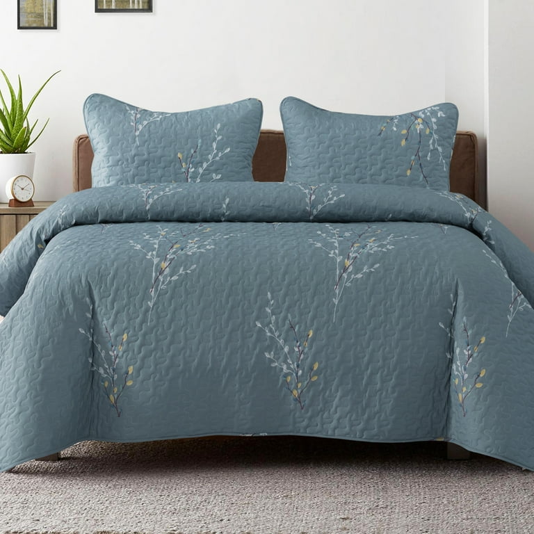 Exclusivo Mezcla 2 Piece Microfiber Twin Size Quilt Set Floral Branches Pattern Lightweight Bedspreads Coverlet Bedding Set with 1 Pillow Sham