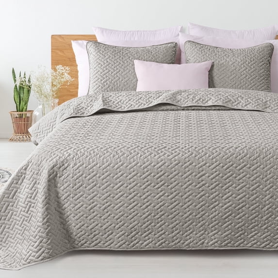 Exclusivo Mezcla 2-Piece Twin Size Quilt Set, Basket Quilted Bedspread/Coverlet/Bed Cover(68"x 88", Light Grey)