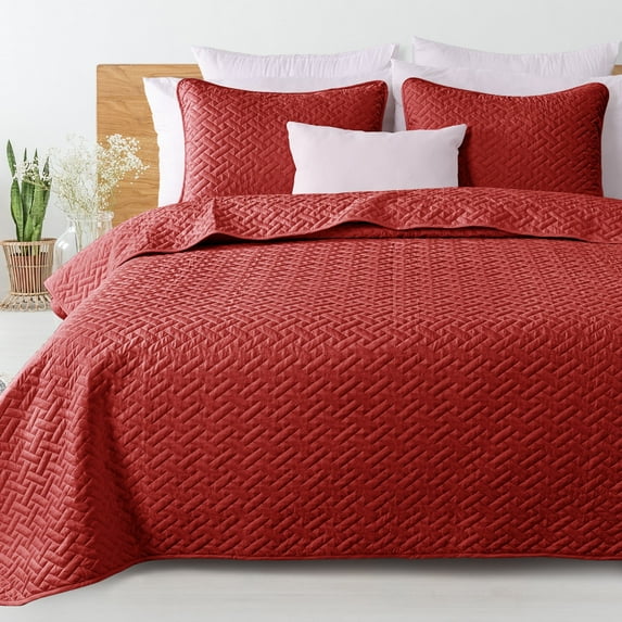 Exclusivo Mezcla 2-Piece Twin Size Quilt Set, Basket Quilted Bedspread/Coverlet/Bed Cover(68"x 88", Red)