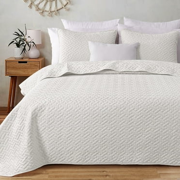 Exclusivo Mezcla 2-Piece Twin Size Quilt Set, Basket Quilted Bedspread/Coverlet/Bed Cover(68"x 88", White)
