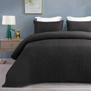 Exclusivo Mezcla 2-Piece Twin Size Quilt Set with One Pillow Sham, Basket Quilted Bedspread/Coverlet/Bed Cover(68x88 inches, Black)-Soft, Lightweight and Reversible