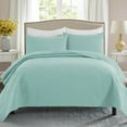 Exclusivo Mezcla Aqua King Quilt Set, Square Pattern Ultrasonic