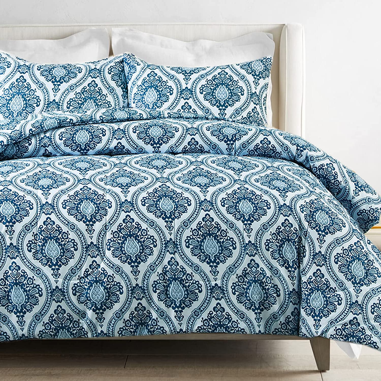 Exclusivo Mezcla Boho Damask King Comforter Set Microfiber, Navy Blue