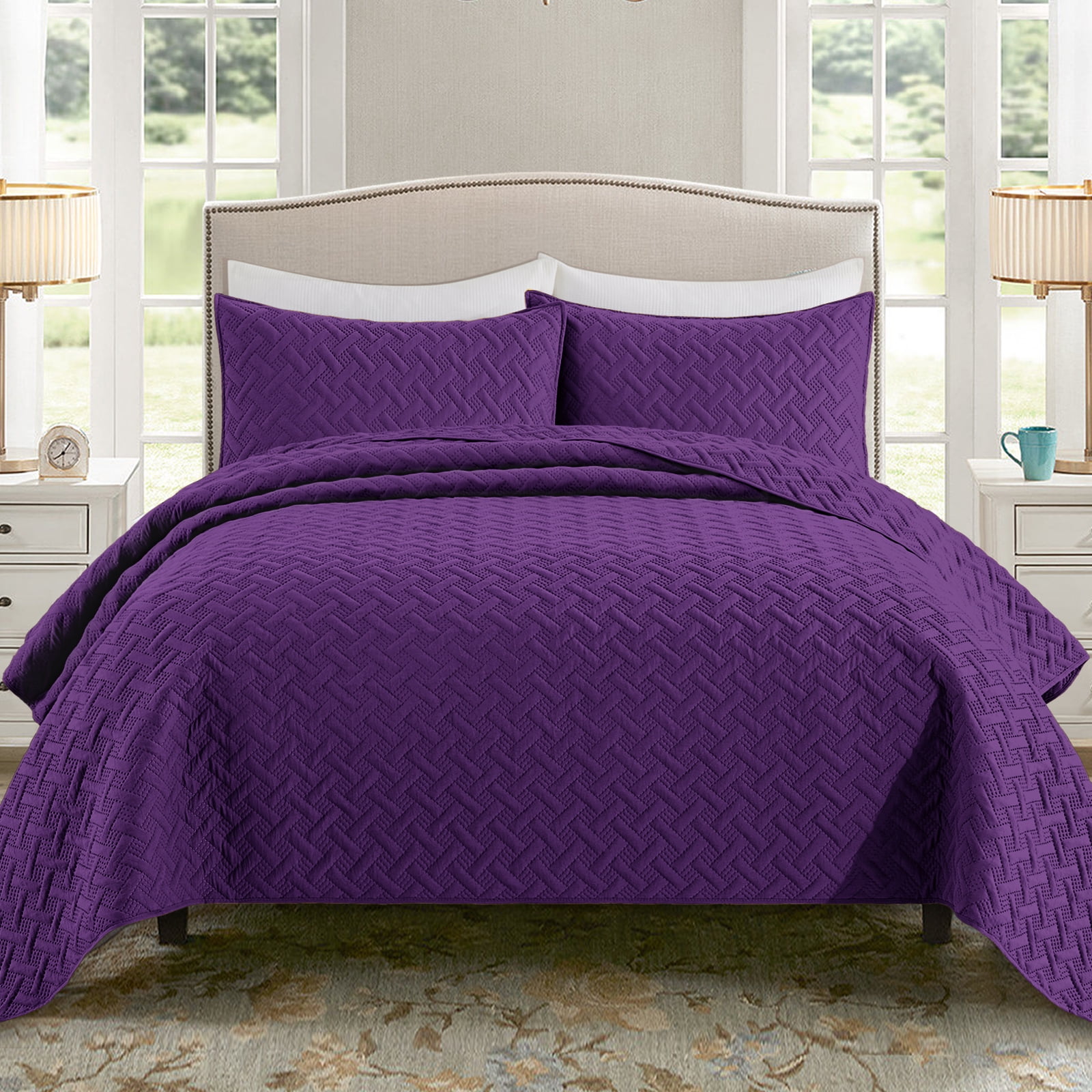 Exclusivo Mezcla 3-Piece Deep Purple Queen Size Quilt Set, Weave ...