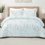 Exclusivo Mezcla 3-Piece Floral King Size Comforter Set, Microfiber Bedding Down Alternative Comforter for All Seasons with 2 Pillow Shams, Light Blue