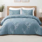 Exclusivo Mezcla 3-Piece Floral King Size Comforter Set, Microfiber Bedding Down Alternative Comforter for All Seasons with 2 Pillow Shams, Blue