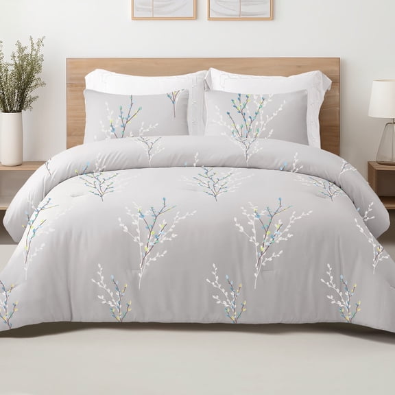 Exclusivo Mezcla 3-Piece Floral King Size Comforter Set, Microfiber Bedding Down Alternative Comforter for All Seasons with 2 Pillow Shams, Grey