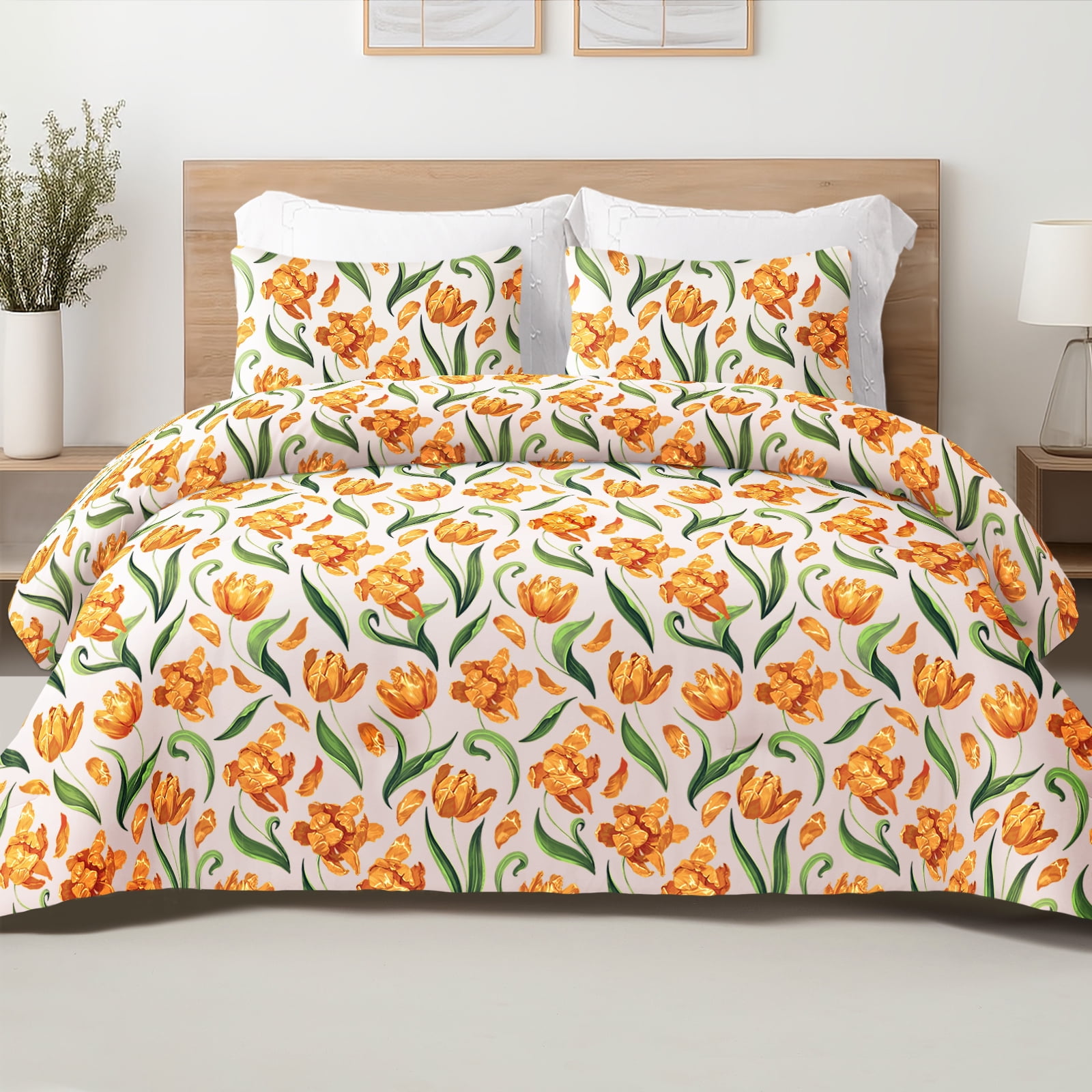 Exclusivo Mezcla 3-Piece Floral King Size Comforter Set, Microfiber Bedding Down Alternative Comforter for All Seasons with 2 Pillow Shams, Yellow