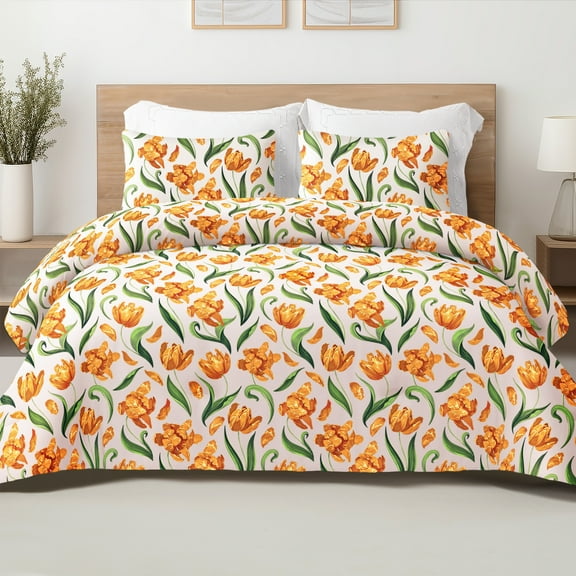 Exclusivo Mezcla 3-Piece Floral King Size Comforter Set, Microfiber Bedding Down Alternative Comforter for All Seasons with 2 Pillow Shams, Yellow