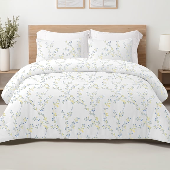 Exclusivo Mezcla 3-Piece Floral Queen Comforter Set, Microfiber Bedding Down Alternative Comforter for All Seasons with 2 Pillow Shams, White