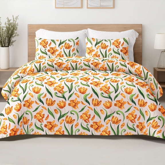 Exclusivo Mezcla 3-Piece Floral Queen Comforter Set, Microfiber Bedding Down Alternative Comforter for All Seasons with 2 Pillow Shams, Yellow