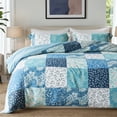 thumbnail image 1 of Exclusivo Mezcla 3-Piece Patchwork King Size Comforter Set, Microfiber Bedding Down Alternative Comforter for All Seasons with 2 Pillow Shams, Navy Blue, 1 of 8
