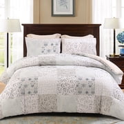 Exclusivo Mezcla 3-Piece Patchwork Queen Comforter Set, Microfiber Bedding Down Alternative Comforter for All Seasons with 2 Pillow Shams, Grey