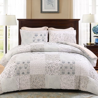 Exclusivo Mezcla 3-Piece Patchwork Queen Comforter Set, Microfiber Bedding Down Alternative Comforter for All Seasons with 2 Pillow Shams, Grey