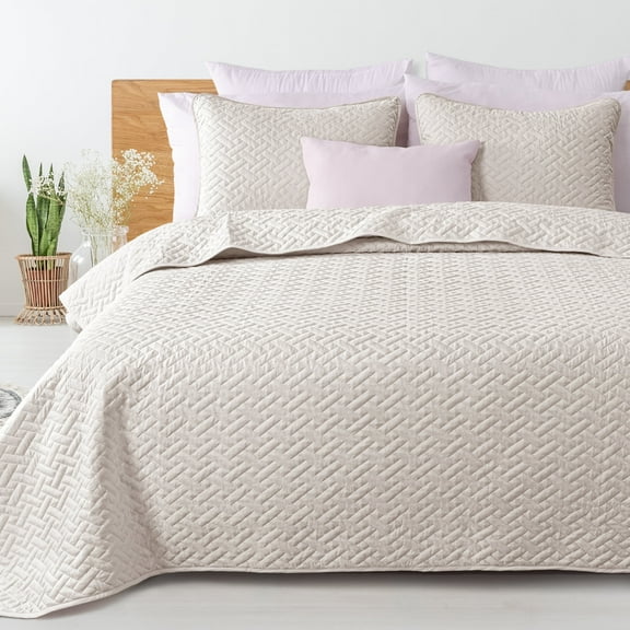 Exclusivo Mezcla 3-Piece Queen Size Quilt Set, Basket Quilted Bedspread/Coverlet/Bed Cover(90"x 96", Brich Beige)