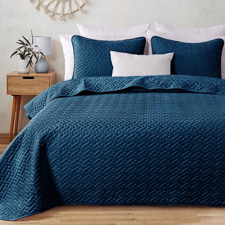 Exclusivo Mezcla 3-Piece Queen Size Quilt Set, Basket Quilted Bedspread/Coverlet/Bed Cover(90"x 96", Dark Blue)