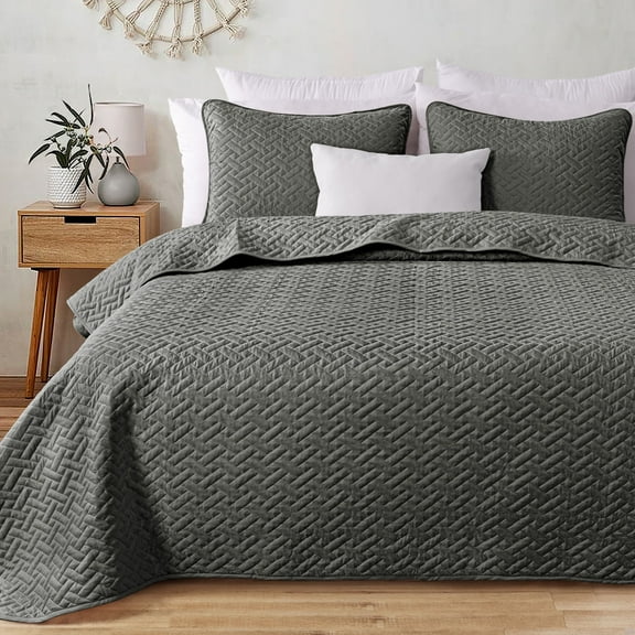 Exclusivo Mezcla 3-Piece Queen Size Quilt Set, Basket Quilted Bedspread/Coverlet/Bed Cover(90"x 96", Grey)