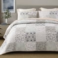 thumbnail image 1 of Exclusivo Mezcla Reversible Boho Quilt Set King Size, 3 Pieces Patchwork Gray All Season Bedspreads, Ultra Soft Floral Coverlet Bedding Set with Printed Pattern (1 Quilt, 2 Pillow Shams), 1 of 8