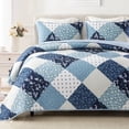 thumbnail image 1 of Exclusivo Mezcla Reversible Boho Quilt Set Queen Size, 3 Pieces Patchwork Blue All Season Bedspreads, Ultra Soft Floral Coverlet Bedding Set with Printed Pattern (1 Quilt, 2 Pillow Shams), 1 of 8
