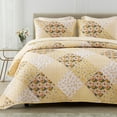 thumbnail image 1 of Exclusivo Mezcla Reversible Boho Quilt Set Queen Size, 3 Pieces Patchwork Yellow All Season Bedspreads, Ultra Soft Floral Coverlet Bedding Set with Printed Pattern (1 Quilt, 2 Pillow Shams), 1 of 7
