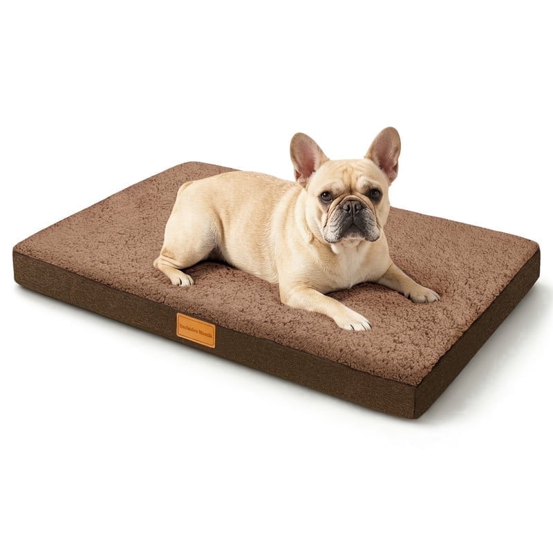 Exclusivo Mezcla Small Dog Bed with Removable and Washable Cover, Orthopedic Pet Bed for Crates, Non-Slip Bottom and Waterproof Liner, 30"×20", Brown