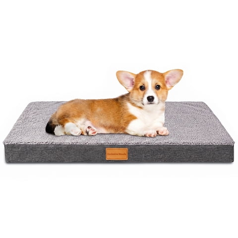 Exclusivo Mezcla Small Dog Bed with Removable and Washable Cover 30"x20", Orthopedic Pet Bed for Crates, Non-Slip Bottom and Waterproof Liner, Grey