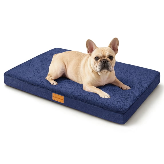 Exclusivo Mezcla Small Dog Bed with Removable and Washable Cover 30"x20", Orthopedic Pet Bed for Crates, Non-Slip Bottom and Waterproof Liner, Navy Blue