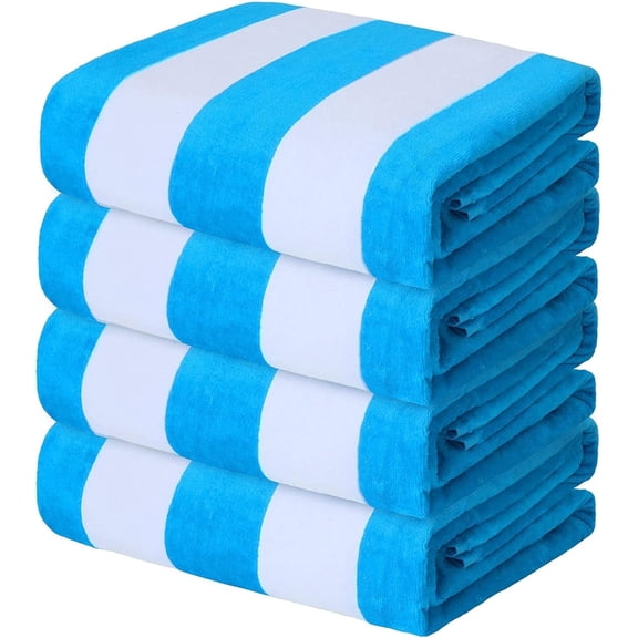 Exclusivo Mezcla 4-Pack Cotton Large Cabana Stripe Beach Towels, Super Absorbent Soft Plush Pool Towel, Bath Towel (Blue, 30"x60")