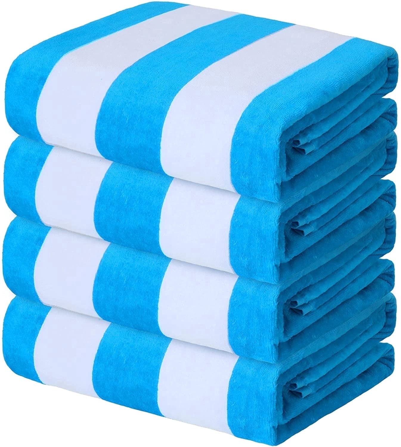 Exclusivo Mezcla 4-Pack Cotton Large Cabana Stripe Beach Towels, Super Absorbent Soft Plush Pool Towel, Bath Towel (Blue, 30"x60")