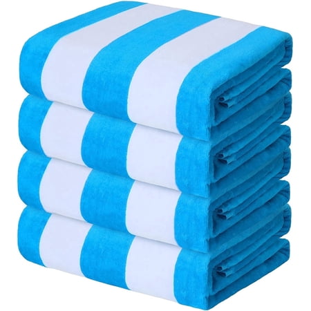 Exclusivo Mezcla 4-Pack Cotton Large Cabana Stripe Beach Towels, Super Absorbent Soft Plush Pool Towel, Bath Towel (Blue, 30"x60")